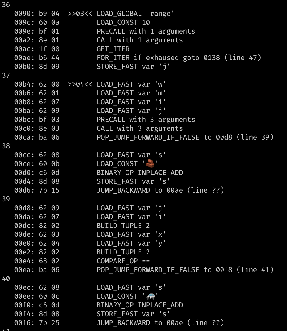 disassembly output, shows a few instructions